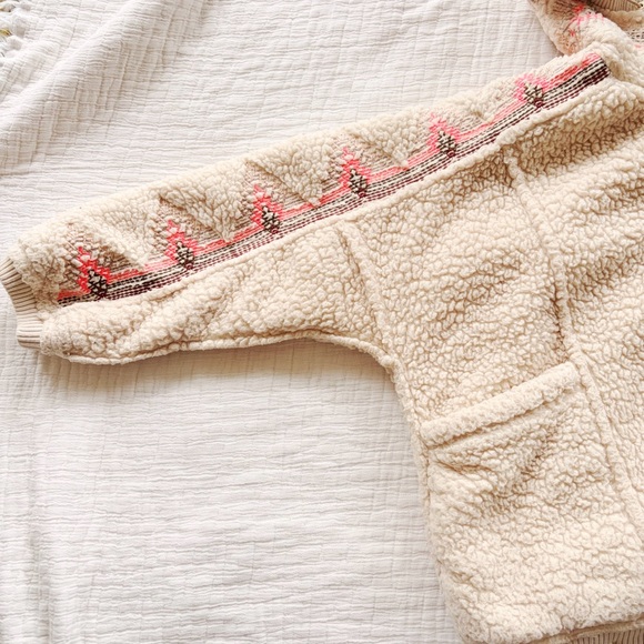 Free People Lodge Livin Sherpa Plush Fleece Soft Oversized Embroidered Jacket ML - Picture 7 of 11